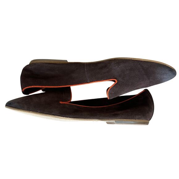 Sundance Brown Smoking Flats Shoes Size 39 8.5  Suede Leather Orange Trim Preppy - Picture 7 of 7